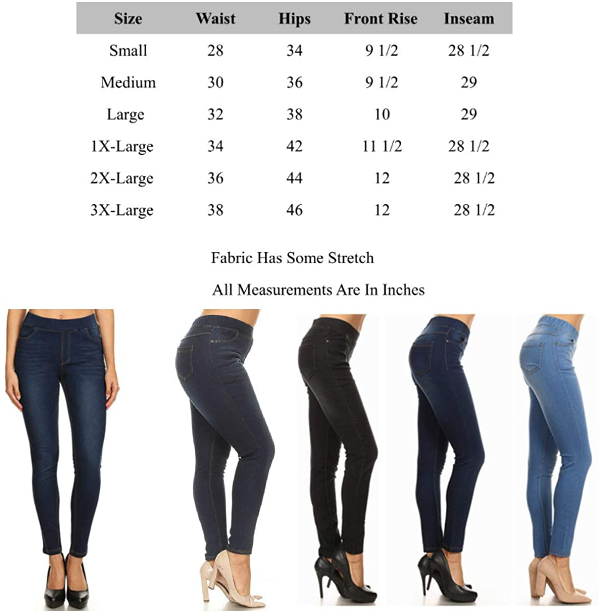 Women's High Waisted Stretchy Slimming Pull-On Skinny Denim Jegging Jean Legging