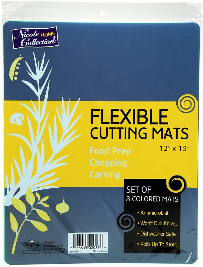 Flexible Plastic Cutting Board Mats set, Colorful Kitchen Cutting Board Set of 3 Colored Mats