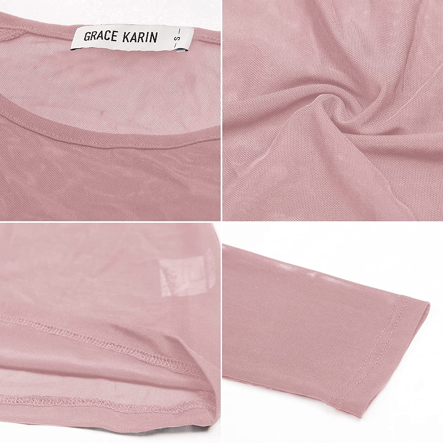 GRACE KARIN Women's Long Sleeve See Through Mesh Sheer Top Blouse Shirt