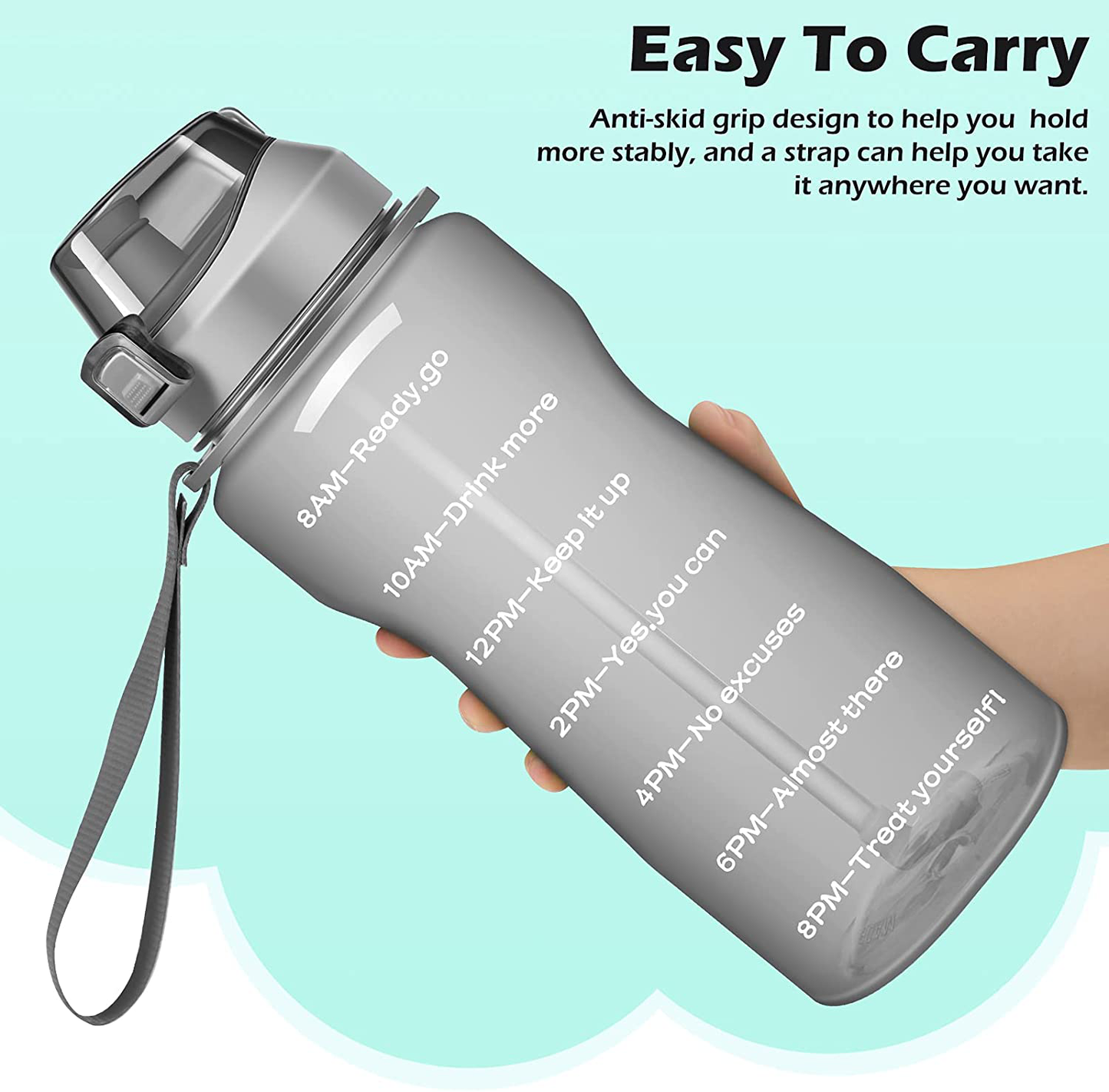 Ahape Gallon Motivational 64/100 oz Water Bottle with Time Marker & Straw, Large Daily Water Jug for Fitness Gym Outdoor Sports, Remind of All Day Hydration, Leak Proof, BPA Free (light blue, 100oz)