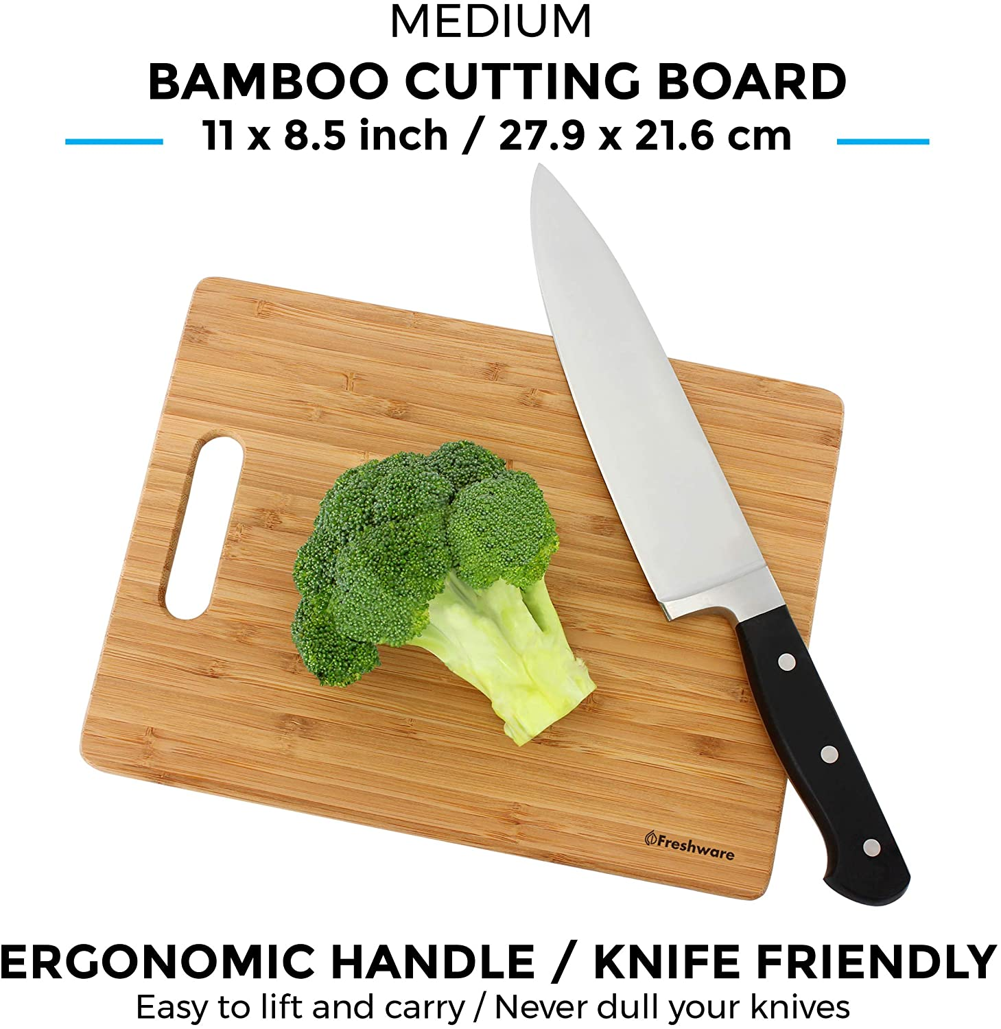 Bamboo Cutting Boards for Kitchen [Set of 3] Wood Cutting Board for Chopping Meat, Vegetables, Fruits, Cheese, Knife Friendly Serving Tray with Handles