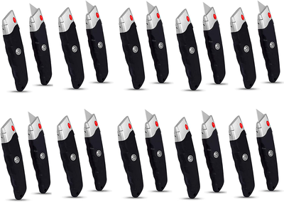 Internet's Best Premium Utility Knife - Set of 20 - Retractable Razor Knife Set – 5 Extra Blade Refills - Box Cutter Locking Razor Knife – Rubber Grip - Black
