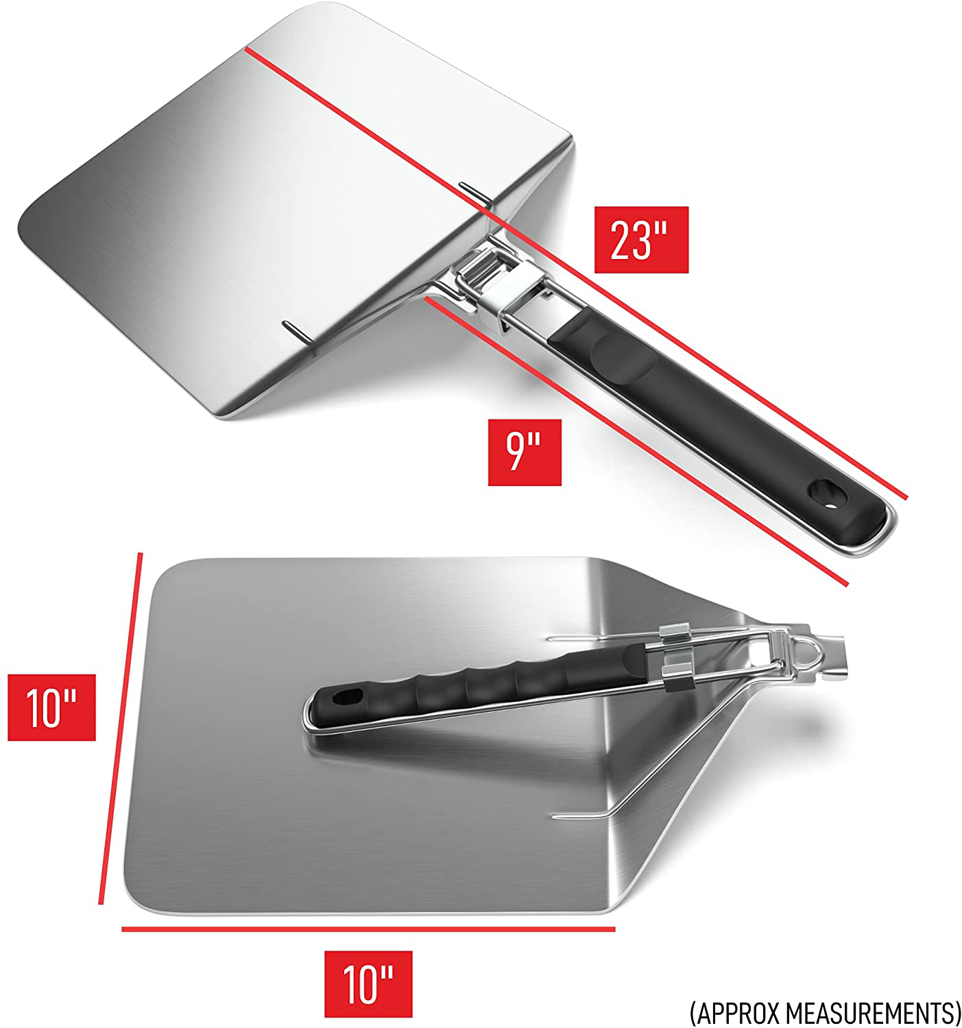 Stainless Steel Folding Pizza Peel - for Professional, Pizzeria-Standard Results at Home - Kensington London Space-Saving, Ergonomic Handle, Corrosion-Resistant Metal Turning Paddle - 10 Inch