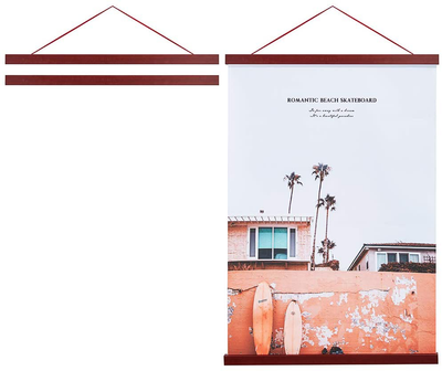 Artmag Magneitc Poster Hanger Frame, 13x19 13x22 13x24 Light Wood Wooden Magnet Canvas Artwork Print Dowel Poster Hangers Frames Hanging Kit (Mahogany, 13")