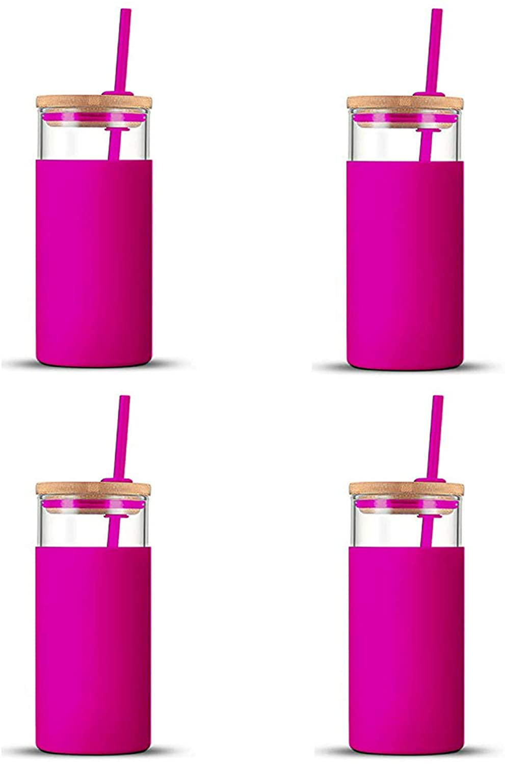 tronco 20oz Glass Tumbler Straw Silicone Protective Sleeve Bamboo Lid - BPA Free