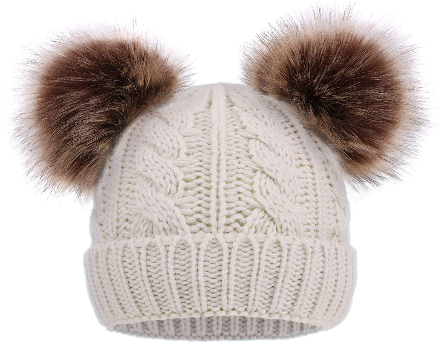 Simplicity Warm Kids Boys Girls Winter Hat with Pompom Ears Elastic Knitted Toddler Beanie Hats for Girls Boys