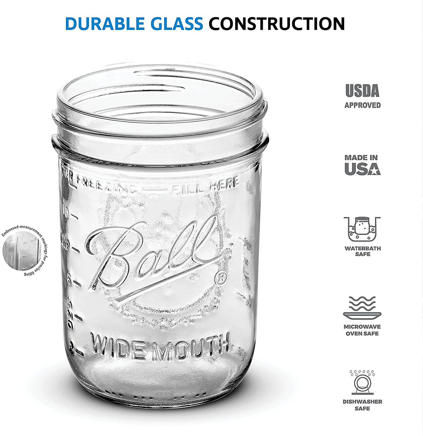 Ball Wide Mouth Mason Jars 16 oz [10 Pack] With mason jar lids and Bands, Ball mason jars 16 oz - For Canning, Fermenting, Pickling - Jar Decor - Microwave/Freeze/Dishwasher Safe + SEWANTA Jar Opener