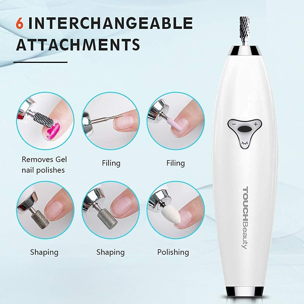Touchbeauty 6In1 Electric Nail File Drill Set Magnetic Storage Case, Rechargeable Nail Drill Machine for Natural Arylic Gel Nails, ±360° Dual-Ways Rotation System,Manicure Pedicure Set for Women 1733
