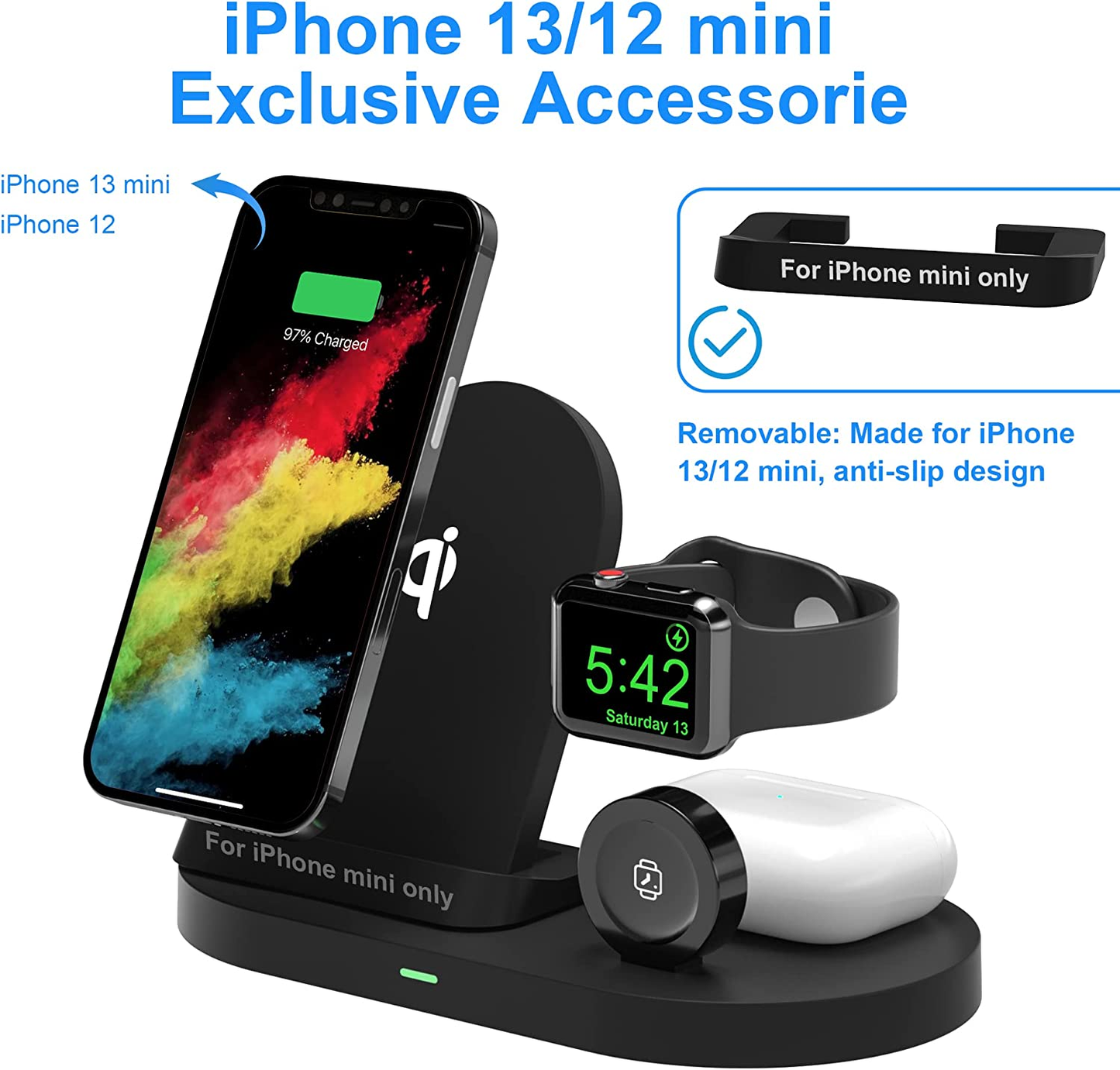 3 in 1 Wireless Charging Station DINTO Foldable Wireless Charging Dock for Apple Watch SE Series Airpods Pro, Cell Phone Wireless Charging Charger Stand Pad for Iphone 13/12 Pro Max/11 Series/Xs/Xr