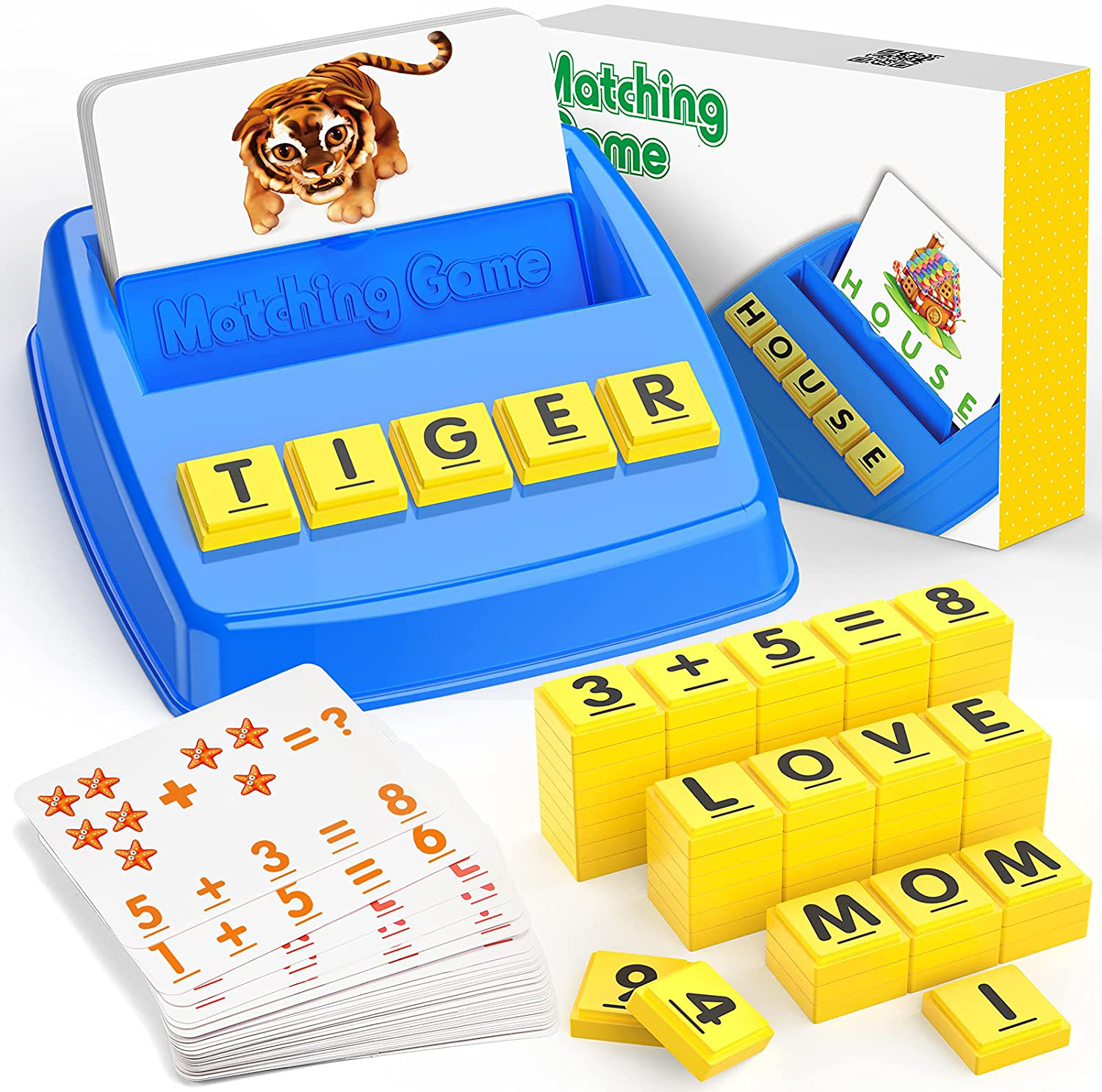Toys for 2-7 Year Old Boys Matching Letter Game for Kids Preschool Learning Spelling Toys for 2-8 Year Old Boys Girls, Flash Card & Numbers & Spelling Games Stocking Stuffer Gifts for Kids Blue