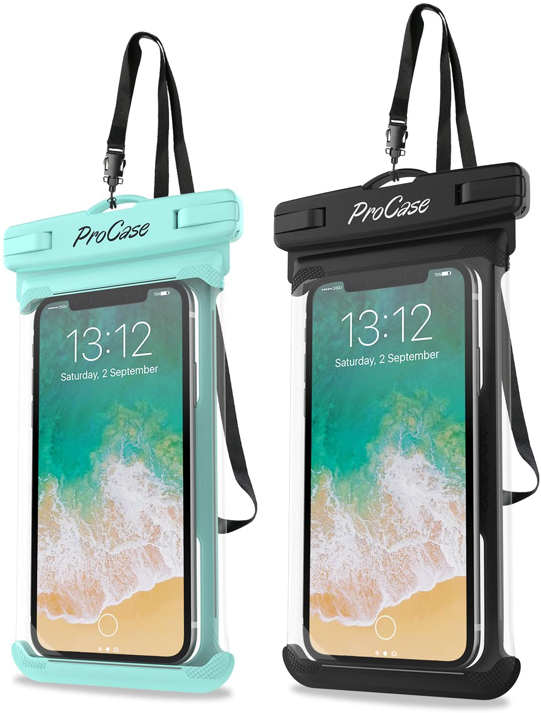 2 Pack Universal Waterproof Case Cellphone Dry Bag Pouch Compatible with iPhone and Android up to 7"