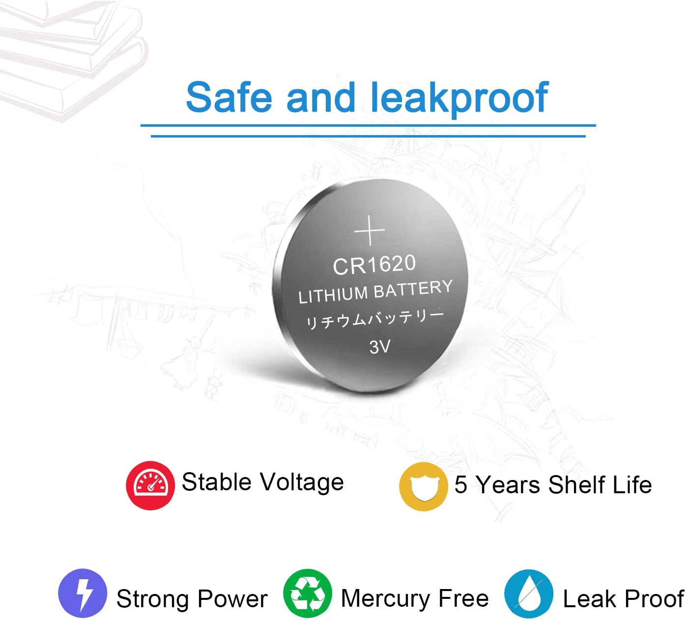 【5-Year Warranty】 SURPOWER CR1620 3V Lithium Battery -10 Pack