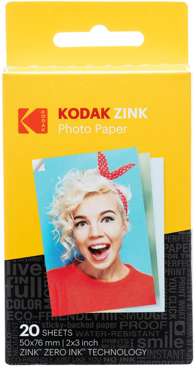 Kodak 2"x3" Premium Zink Photo Paper (20 Sheets) Compatible with Kodak Smile, Kodak Step, PRINTOMATIC
