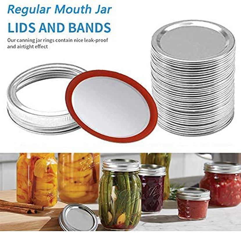 Canning Lids and Rings Regular Mouth - Mason Jar Lids Regular Mouth with Silicone Seals Rings for Ball or Kerr Jars, Rust-Proof Split-Type Leak Proof, Silver/24 Count (Lids&Rings)