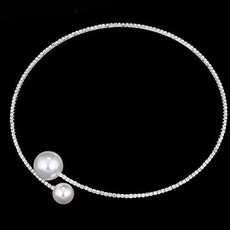 Silver Pearl Rhinestone Choker Necklace Faddish Adjustable Necklaces Jewelry Gifts for Girls Women