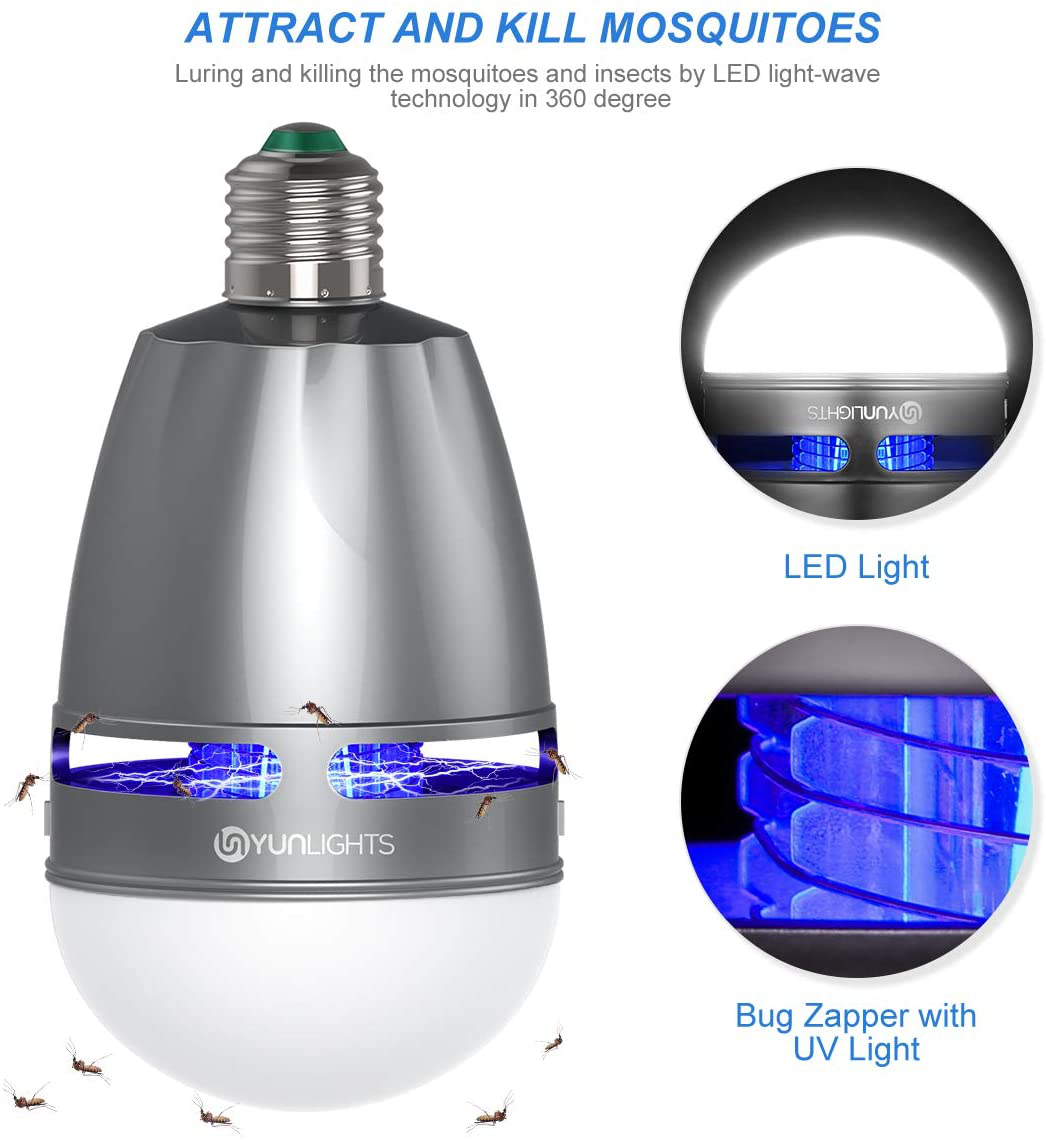 Bug Zapper Light Bulb - YUNLIGHTS 2 Pack 2 in 1 UV LED Mosquito Killer Lamp - Electronic Insect & Fly Trap - Fits 120V 10W E26 Light Bulb Socket, Perfect for Home Indoor and Outdoor