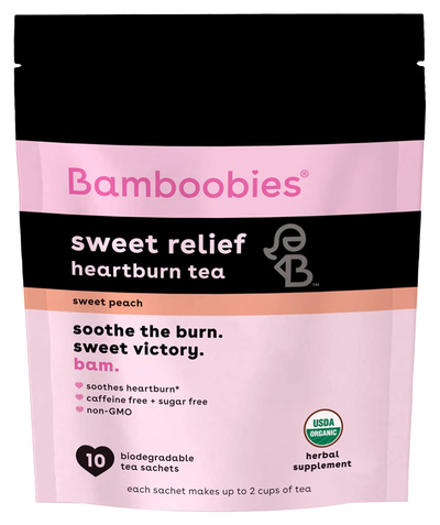 Bamboobies Pregnancy Tea for Nursing Support | 10 Tea Bags | Sweet Peach | Soothes Heartburn | Organic, Non GMO, Caffeine Free, & Sugar Free | Breastfeeding Supplement | Herbal Tea