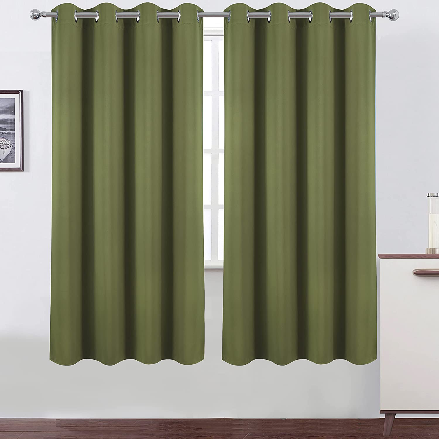 LEMOMO Olive Green Thermal Blackout Curtains/52 x 72 Inch/Set of 2 Panels Room Darkening Curtains for Bedroom