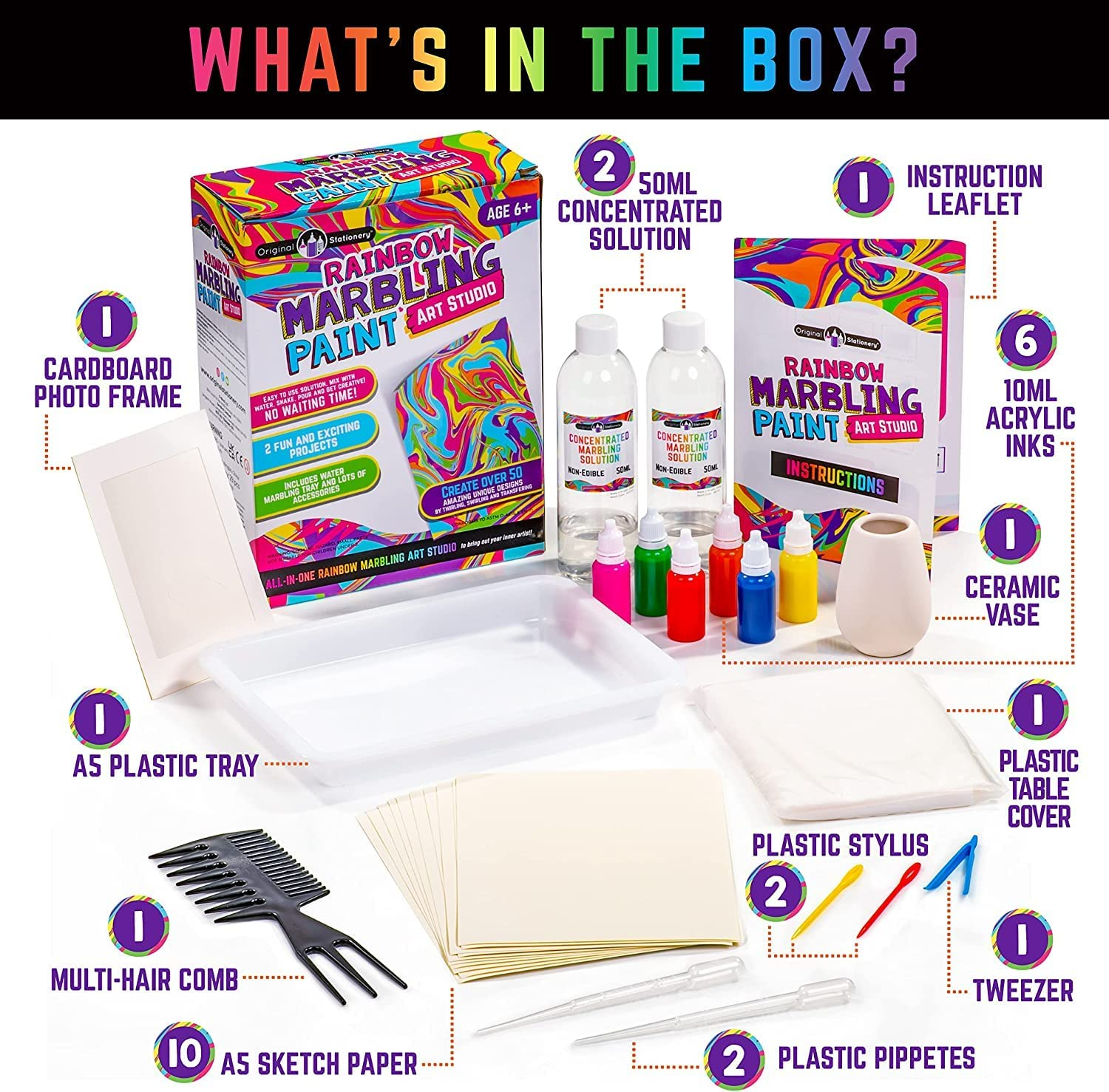 Original Stationery Rainbow Marbling Kit, Everything You Need in One Marble Painting Kit Kids to Make Marble Art and Craft Kids Will Love, Great Arts and Crafts for Girls and Rainbow Gifts for Girls