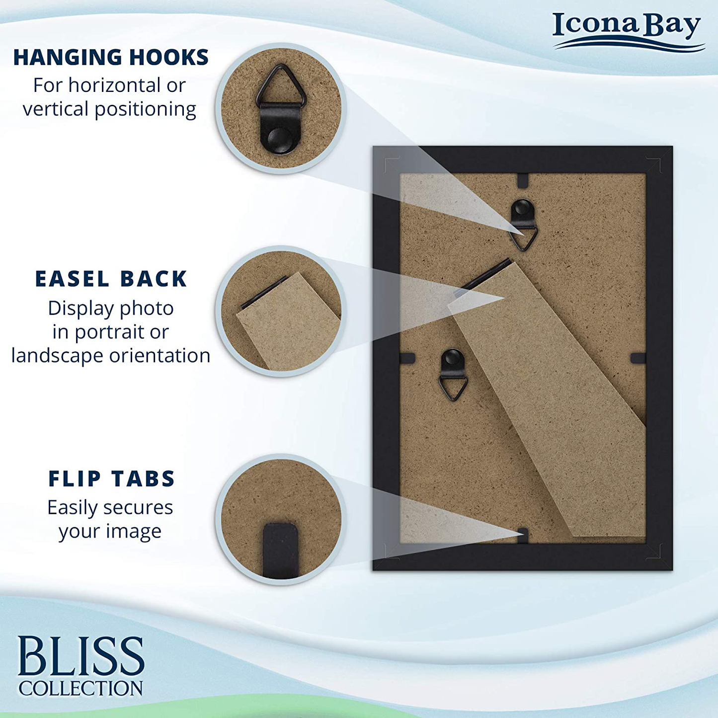 Icona Bay 4x6 Picture Frames (Black, 12 Pack), Modern Style Wood Composite Frames Table Top or Wall Mount, Bliss Collection