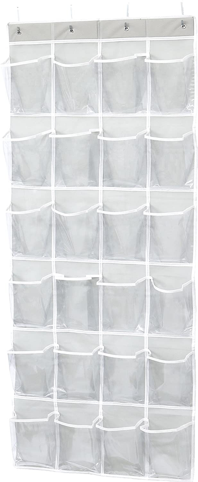 Simple Houseware 24 Pockets Large Clear Pockets Over The Door Hanging Shoe Organizer, Gray (56" x 22.5")