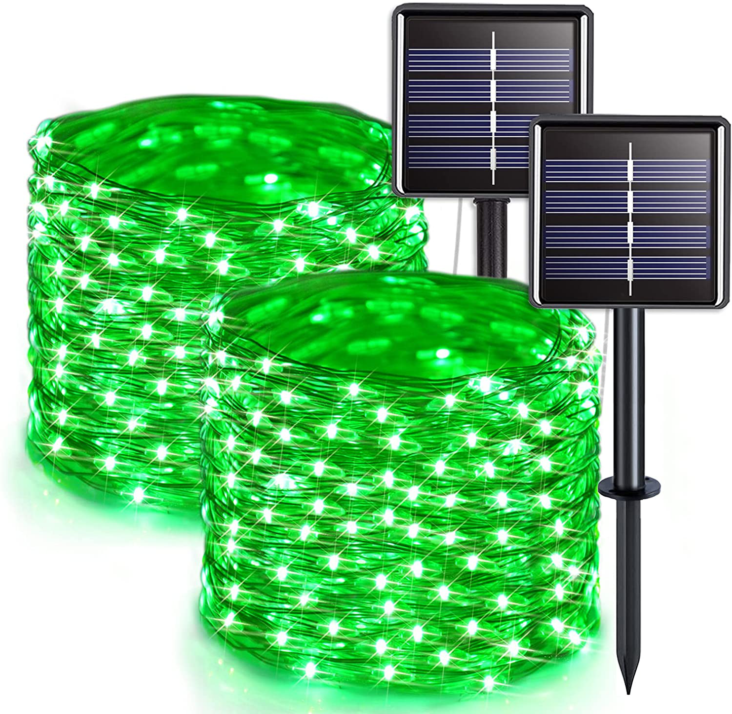 JMEXSUSS 2 Pack 100 LED Green Solar Halloween Lights,33ft 8 Modes Solar Halloween String Lights Outdoor Waterproof Solar Halloween Fairy Lights for Halloween Decorations