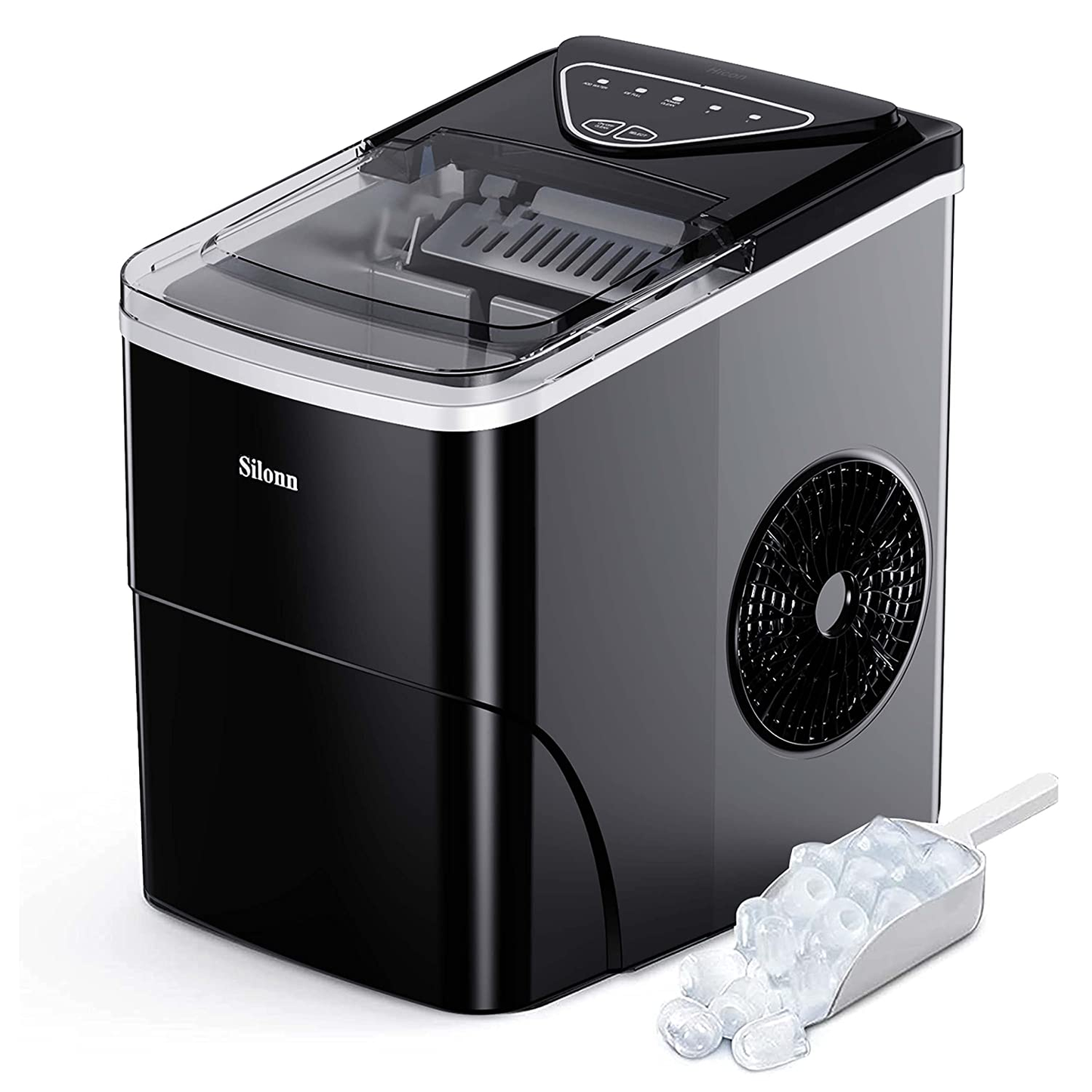 Ice Makers Countertop, 9 Cubes Ready in 6 Mins, 26Lbs in 24Hrs, Self-Cleaning Ice Machine with Ice Scoop and Basket, 2 Sizes of Bullet Ice for Home Kitchen Office Bar Party