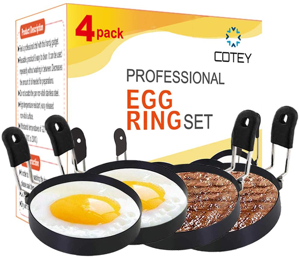 COTEY Large 3.5" Nonstick Egg Rings Set of 2, round Crumpet Ring Mold Shaper for English Muffins Pancake Cooking Griddle - Portable Grill Accessories for Camping Indoor Breakfast Sandwich Burger