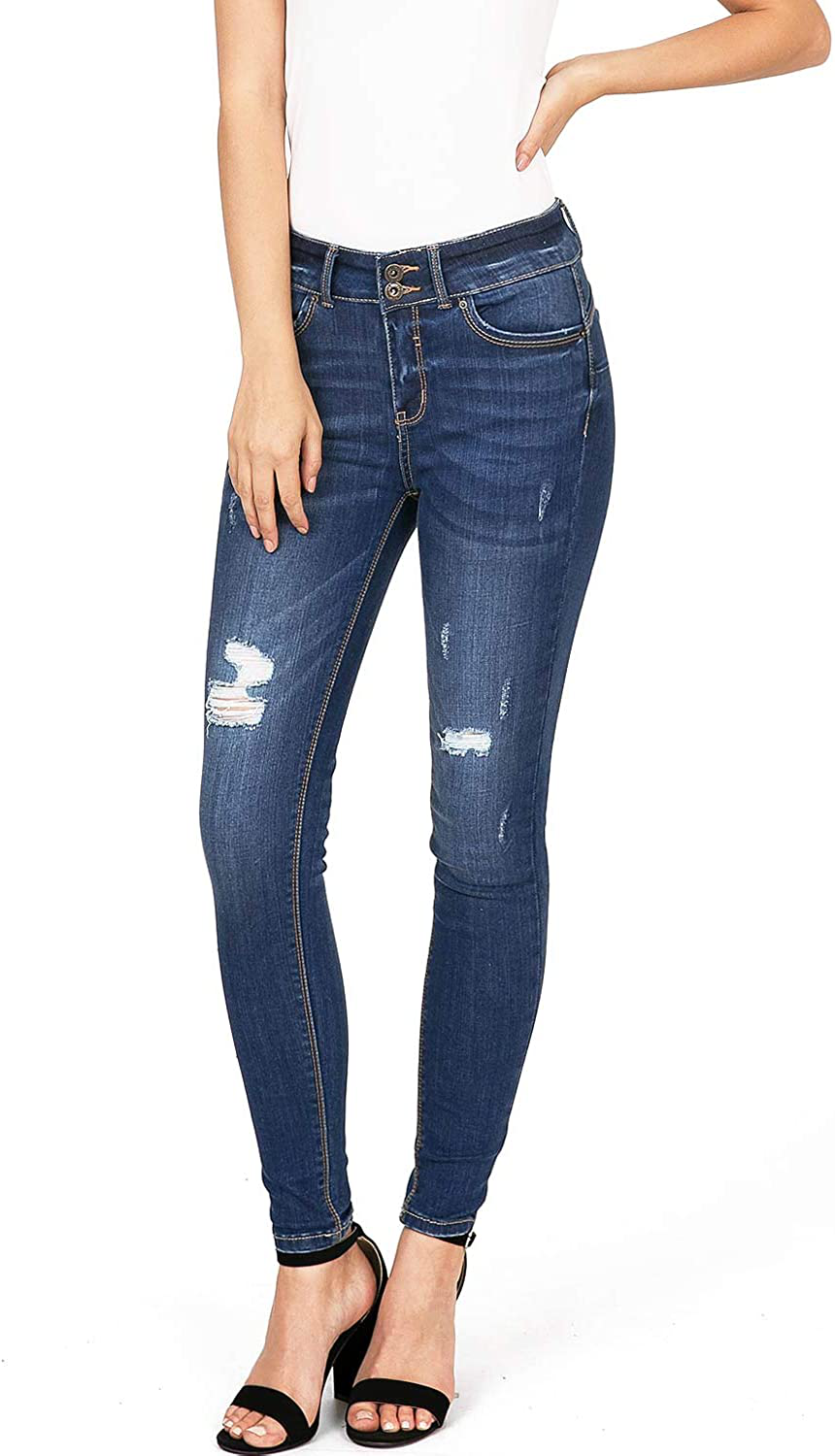 Wax Jeans Women's Juniors High Waist Light Distressing Skinny Jeans