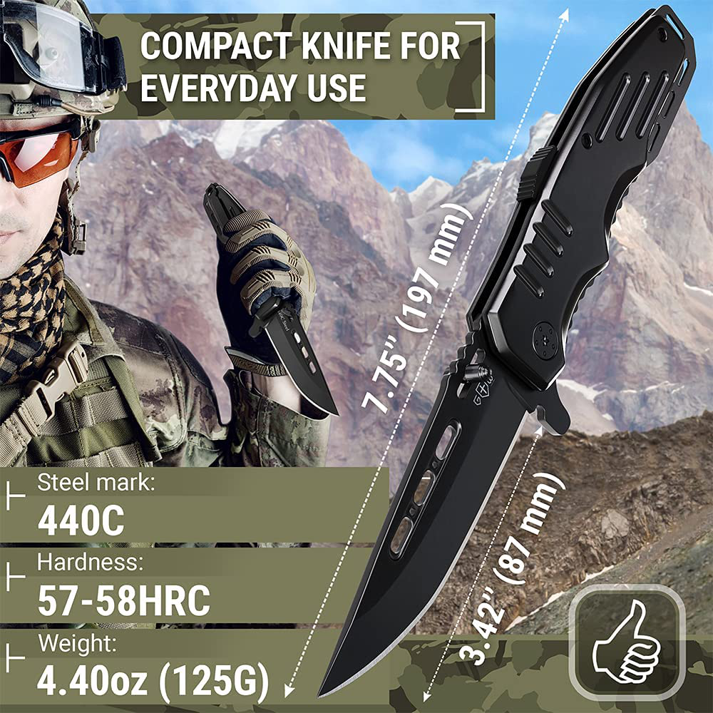 Spring Assisted Knife - Pocket Folding Knife - Military Style - Boy Scouts Knife - Tactical Knife - Good for Camping Hunting Survival Indoor and Outdoor Activities Mens Gift