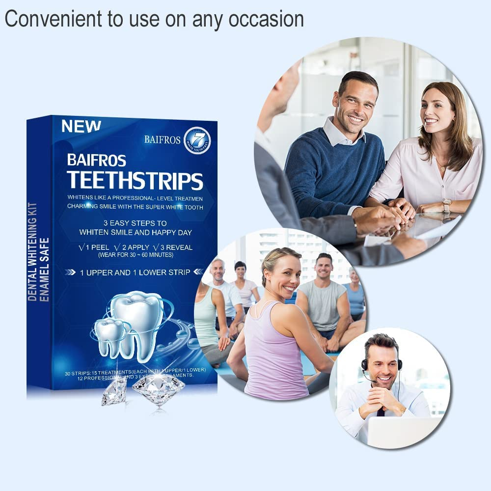 Teethstrips for Whitening, 30 Pcs Teeth Whitening Kit for Sensitive Teeth Helps Remove Smoking Coffee Soda Wine Stain