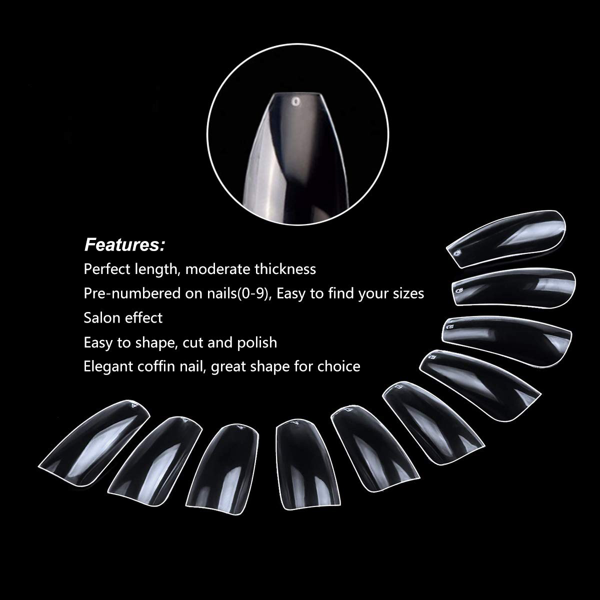 FITDON 600Pcs Coffin Nails Fake Nail Tips Clear Full Cover Ballerina Acrylic False Nails for Nail Salons and DIY Nail Art