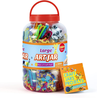 Arts and Crafts Supplies for Kids - 1000 More Piece Set - All in One Craft Jars Projects for Kids Ages 6 7 8 9 10 11 12 Homeschool Crafts Supplies