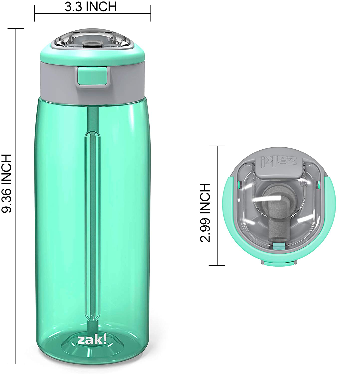 Zak Designs Genesis Durable Plastic Water Bottle with Interchangeable Lid and Built-In Carry Handle, Leak-Proof Design is Perfect for Outdoor Sports (64oz, Charcoal)