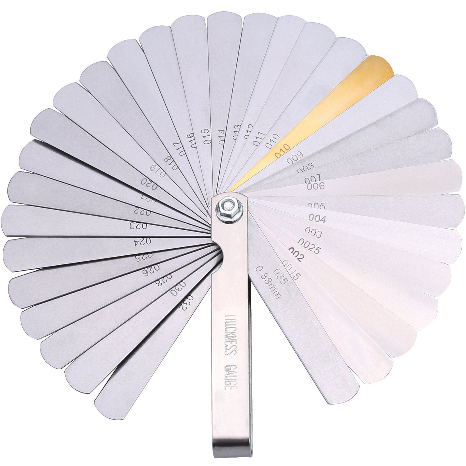 Stainless Steel Feeler Gauge Dual Marked Metric and Imperial Gap Measuring Tool (0.04-0.88 mm, 32 Blades)