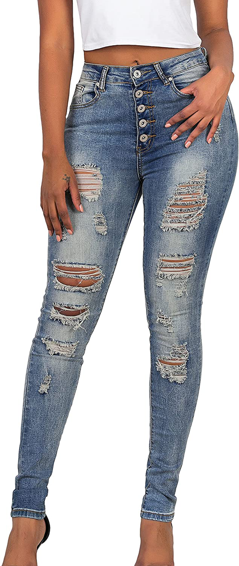 MEISITE Women's Butt-Lifting Skinny Jeans High-Rise Waist Brazilian Style
