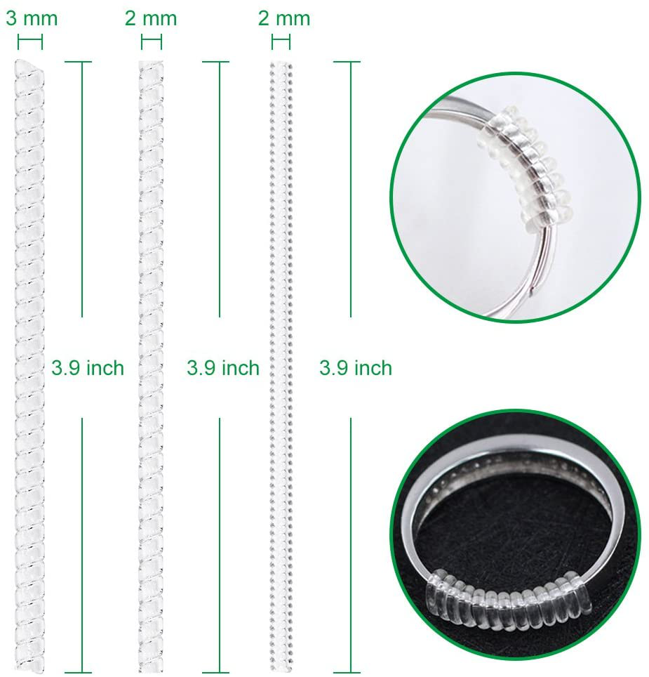 Anpro 15 Pack Ring Size Adjuster- with 3 Sizes Clear Ring Sizer Resizer Fit for Loose Rings-Spiral Silicone Tightener Set with Polishing Cloth(Please See The Below Picture for The Steps)
