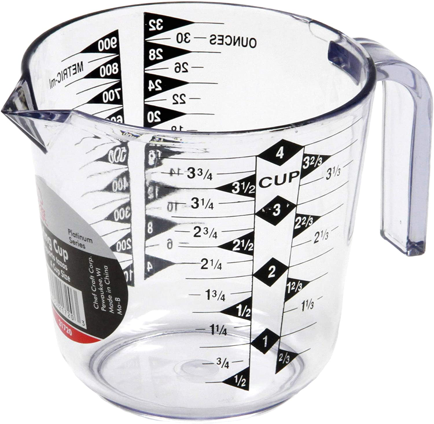 Chef Craft Select Plastic Measuring Cup, 4 Cup, Clear