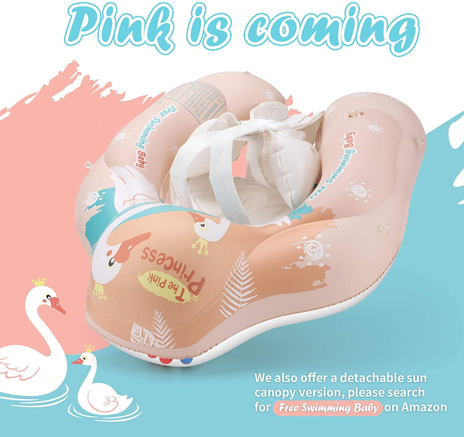 Free Swimming Baby Splash & Play Inflatable Baby Pool Float Swan Toys Swim Trainer for Girls (Pink, Small)