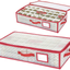 Plastic Underbed Christmas Ornament Storage Box Zippered Closure for 3-Inch Standard Christmas Ornaments