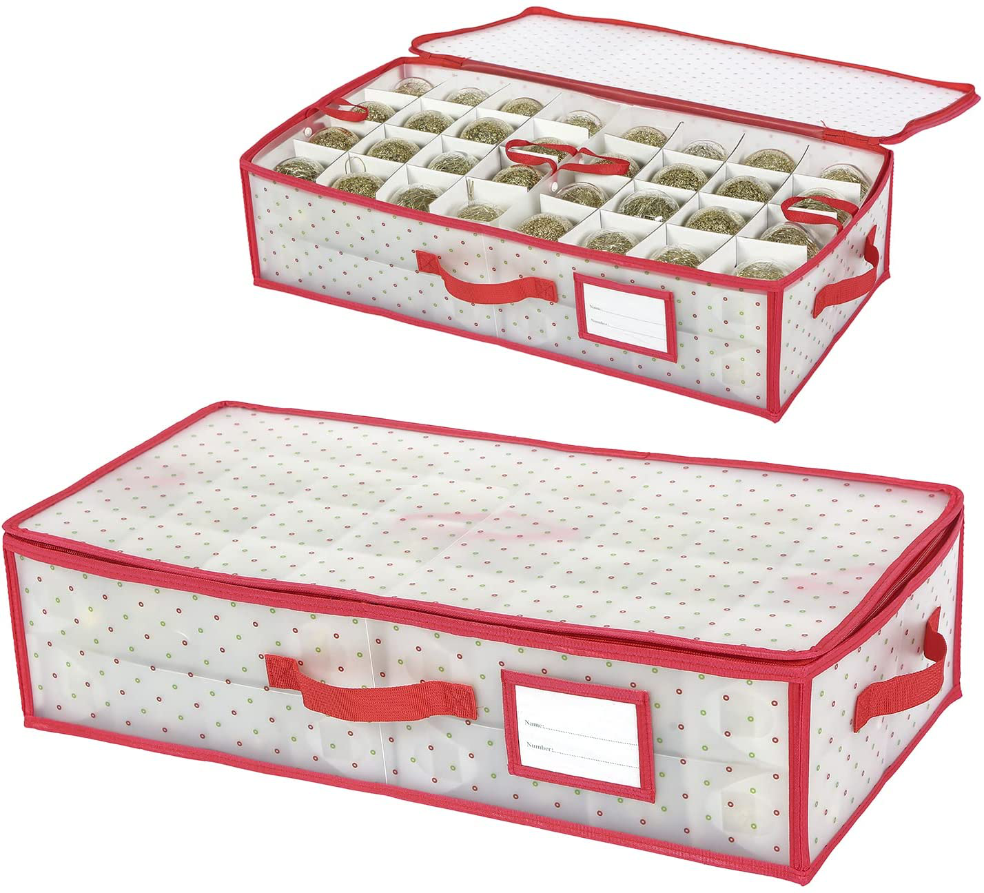 Plastic Underbed Christmas Ornament Storage Box Zippered Closure for 3-Inch Standard Christmas Ornaments