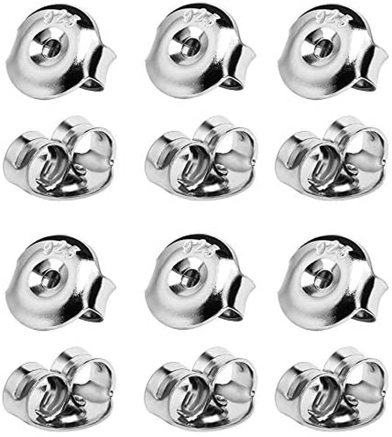 12PCS Real 925 Silver Earring Backs Replacements, 18K White Gold Plated Hypoallergenic Earring Backs for Studs, Secure Ear Locking for Stud Earrings Ear Nut for Posts, 6mm