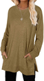 WIHOLL Sweaters for Women Long Sleeve Crew Neck Solid Color Trendy Tops