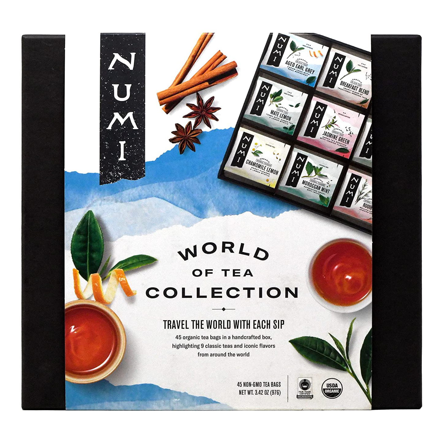 Numi Organic Tea by Mood Gift Set, 40 Count Tea Bag Assortment - Premium Organic Black, Pu-Erh, Green, Mate, Rooibos & Herbal Teas (Packaging May Vary)