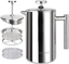 Secura French Press Coffee Maker, 304 Grade Stainless Steel Insulated Coffee Press with 2 Extra Screens, 12oz (0.35 Litre), Silver (SFP-12DS)