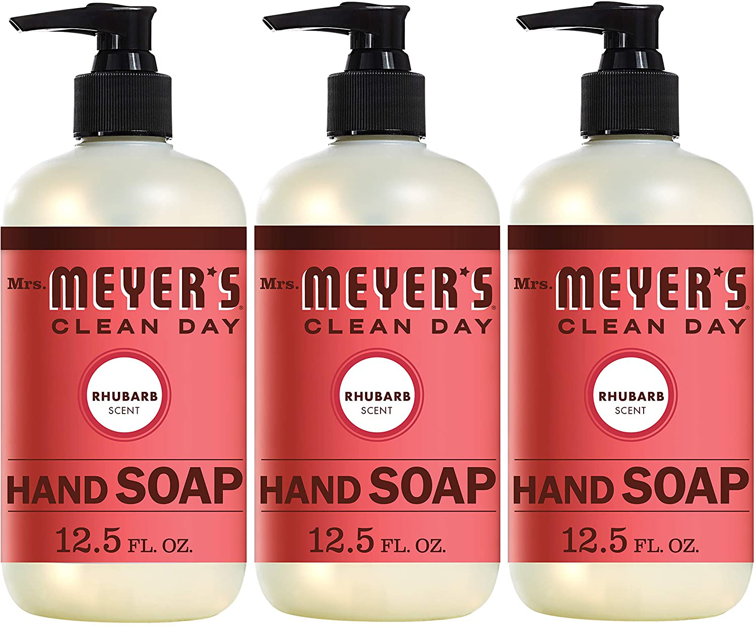 Mrs. Meyer's Clean Day Liquid Hand Soap, Cruelty Free and Biodegradable Hand Wash Made with Essential Oils, Rhubarb Scent,Green 12.5 oz - Pack of 3