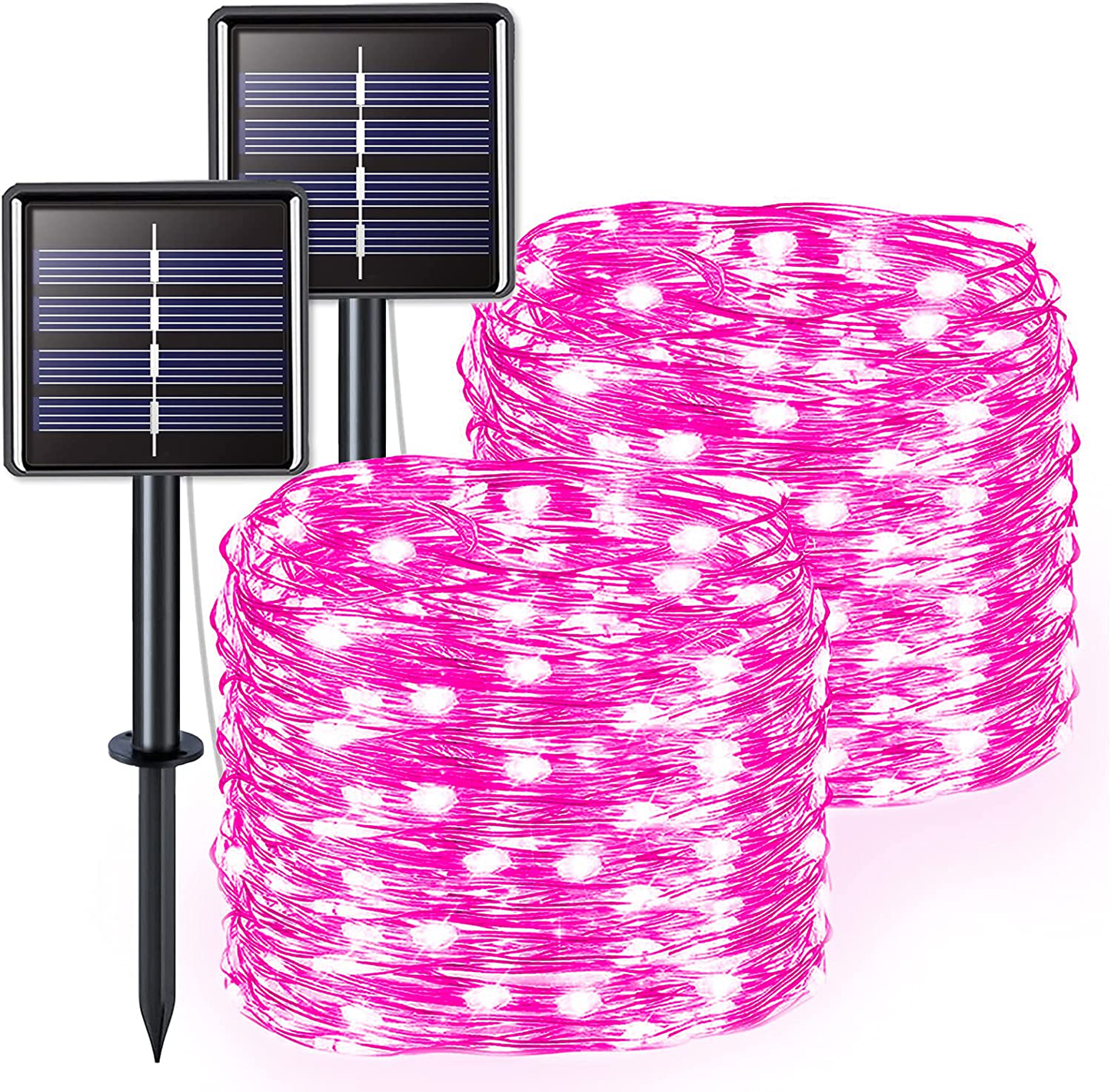 JMEXSUSS Pink Solar Fairy Lights, 2 Pack Each 33ft 100 LED Solar String Lights Outdoor Waterproof, 8 Modes Cooper Wire Solar Fairy Lights for Party Patio Garden Yard Christmas