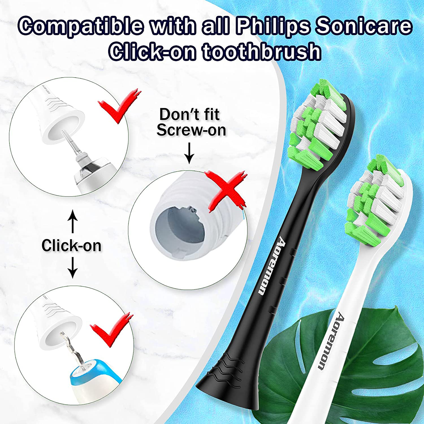 Aoremon Toothbrush Replacement Heads for Philips Sonicare Diamondclean HX6064/65 HX6062/95 and Other Snap-on Sonicare Electric Toothbrush, 12 Pack