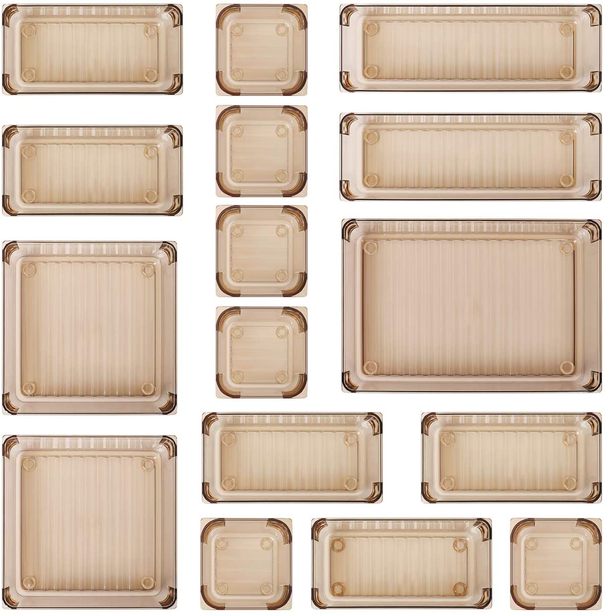 Kootek 16 Pcs Desk Drawer Organizer Set 5-Size Bathroom Drawer Tray Dividers Versatile Storage Bins Plastic Vanity Trays Organizers Divider Container for Dresser Makeup Kitchen Utensil Office