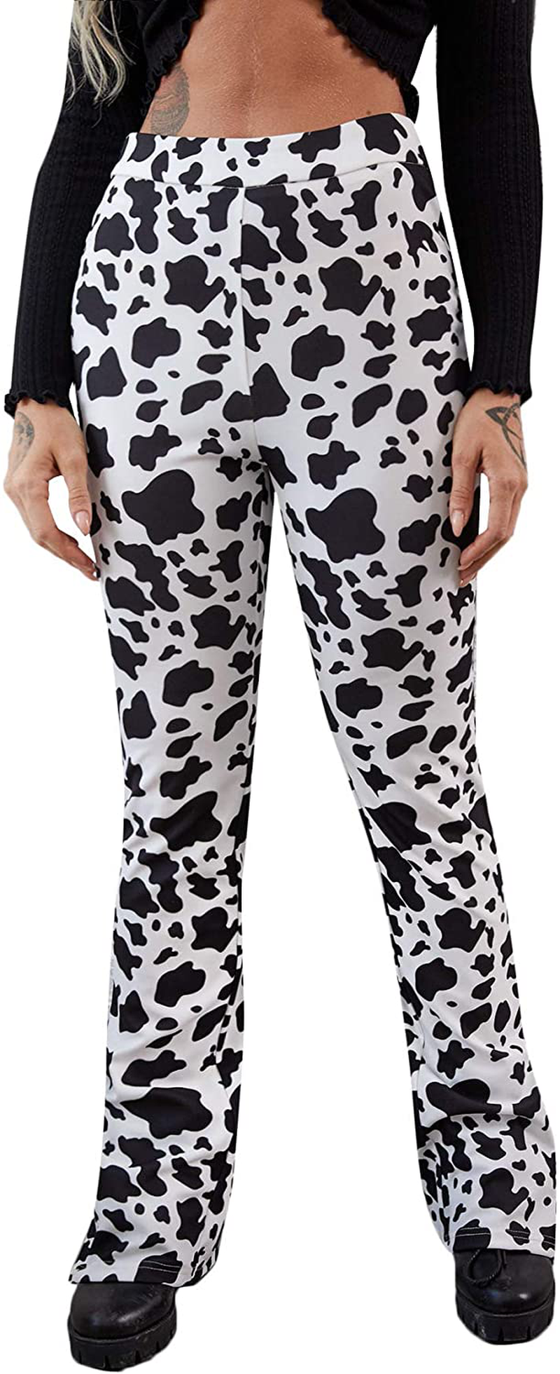 SweatyRocks Women's Boho Comfy Stretchy Leopard Print Bell Bottom Flare Leg Pants